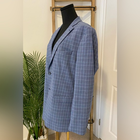 Selected Blue Plaid Blazer For Men/Women, Size 40R Slim Fit - Picture 5 of 16